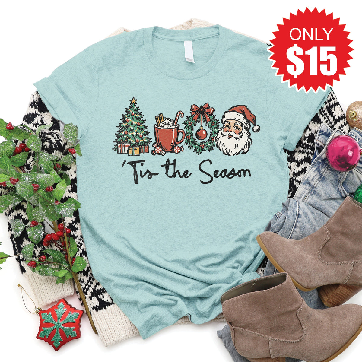 Tis The Season Tee - Heather Dusty Blue - 15 product image 1