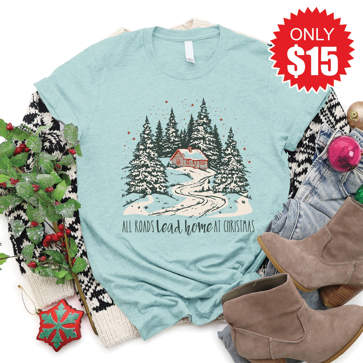 All Roads Lead Home Tee - Heather Dusty Blue - 15 product image 1