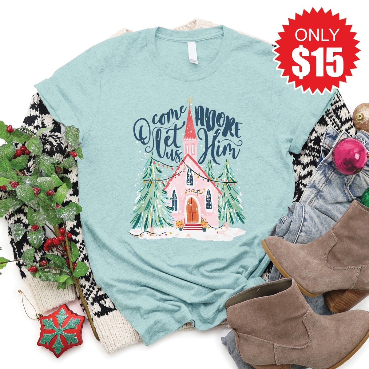 O Come Church Tee - Heather Dusty Blue - 15 product image 1