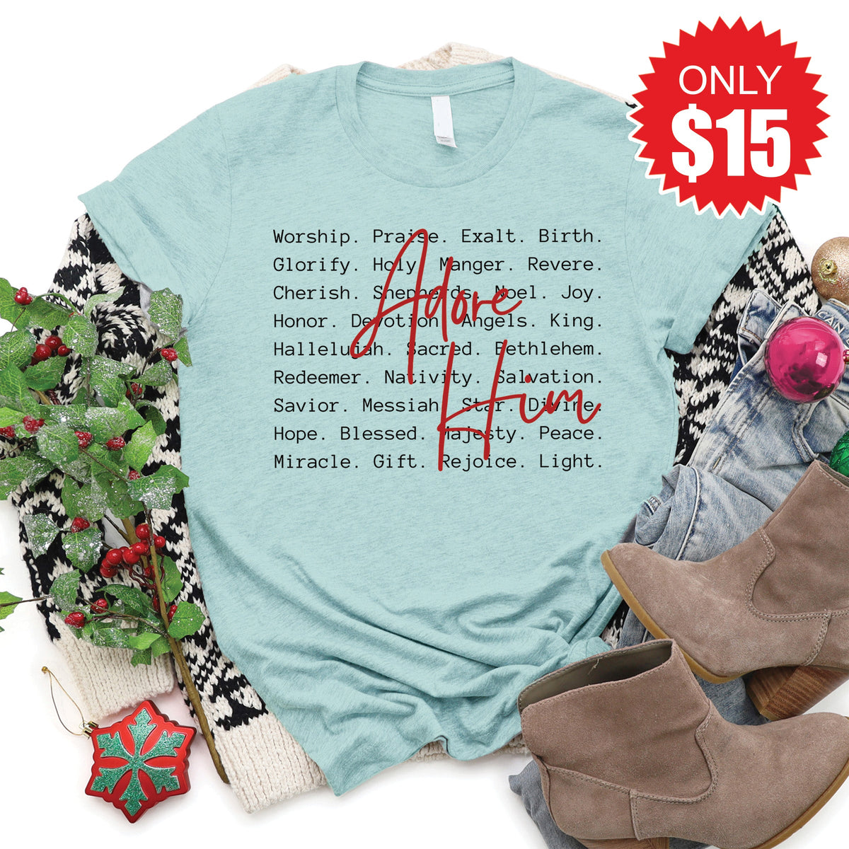 Adore Him Tee - Heather Dusty Blue - 15 product image 1