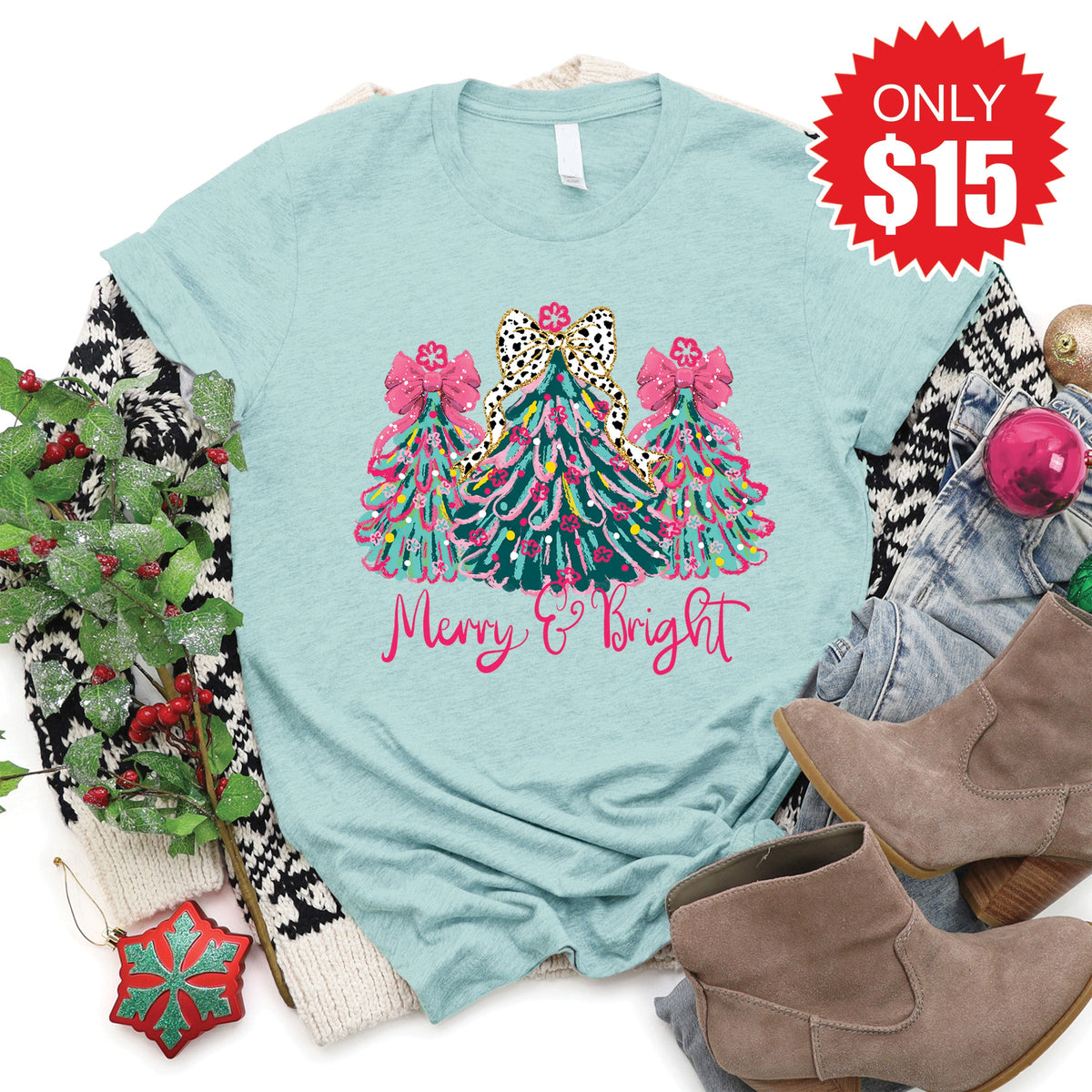 Merry and Bright Tee - Heather Dusty Blue - 15 product image 1