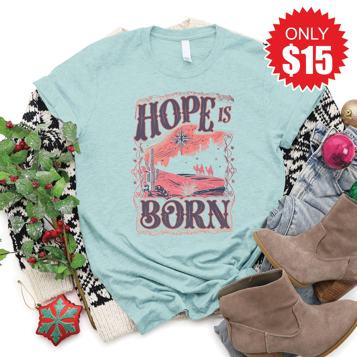 Hope Is Born Tee - Heather Dusty Blue - 15 product image 1