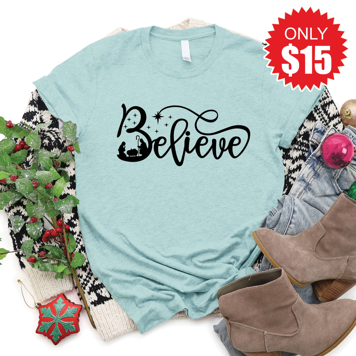 Believe Tee - Heather Dusty Blue - 15 product image 1