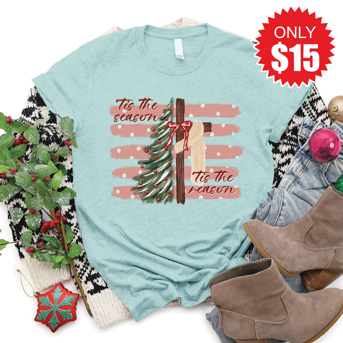 ‘Tis The Season & Reason Tee - Heather Dusty Blue - 15 product image 1
