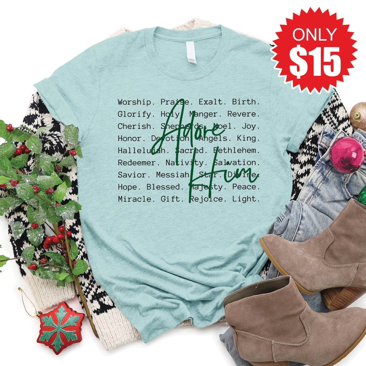Adore Him Tee - Heather Dusty Blue - 15 product image 1