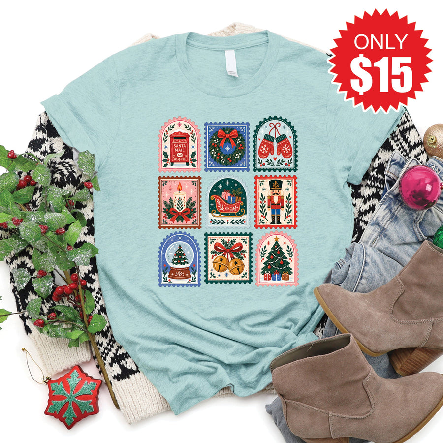Christmas Stamps Tee - Heather Dusty Blue - 15 product image 1