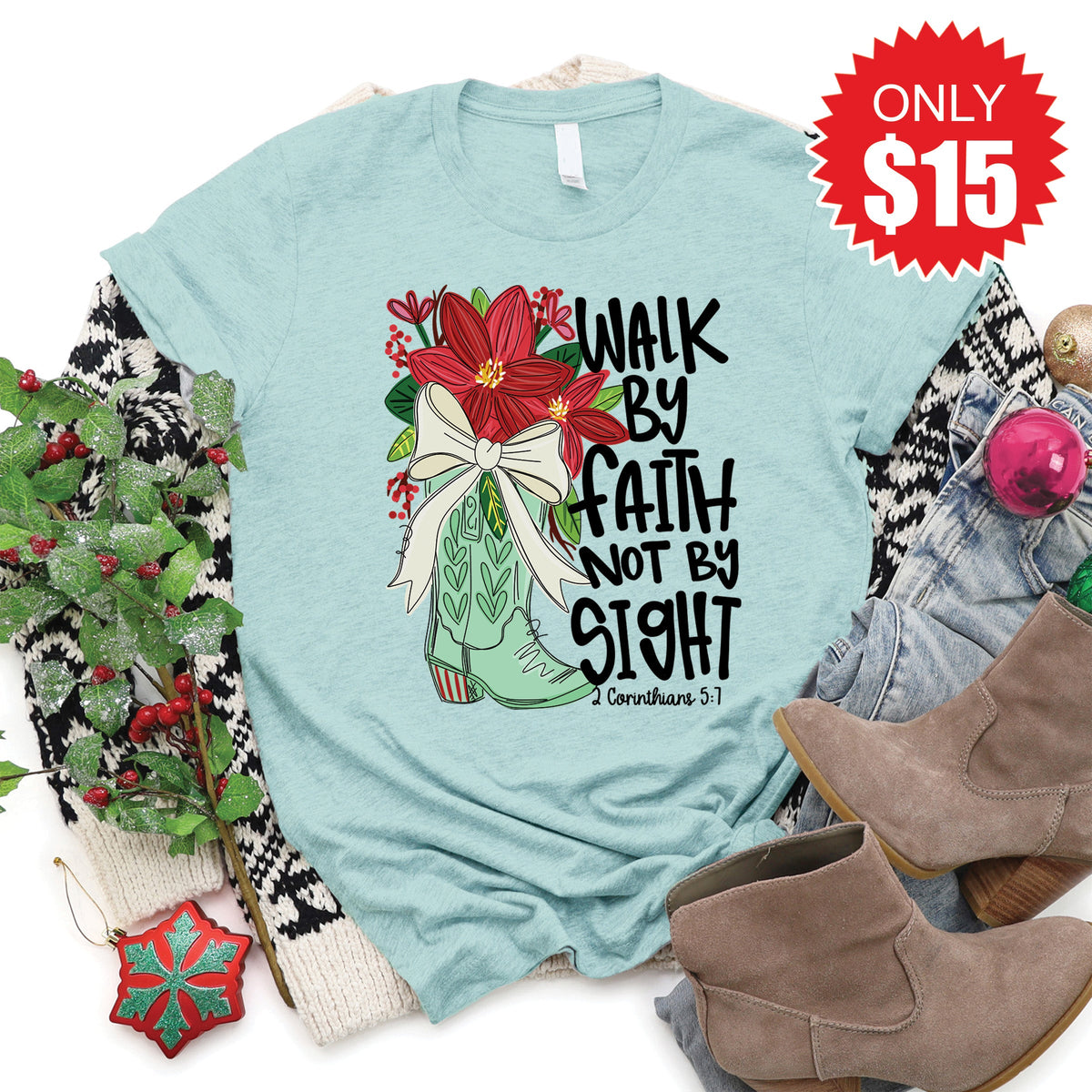 Walk By Faith Tee - Heather Dusty Blue - 15 product image 1