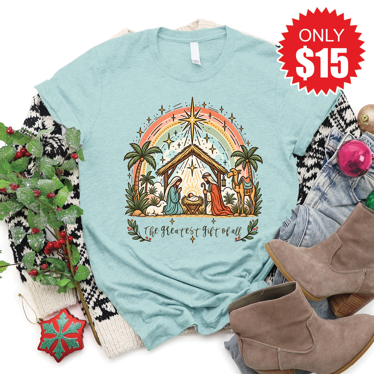The Greatest Gift Tee - Heather Dusty Blue - 15 product image 1