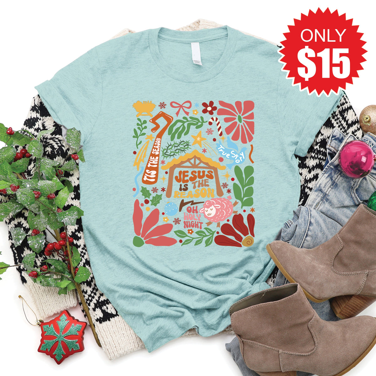 Jesus Is The Reason Tee - Heather Dusty Blue - 15 product image 1