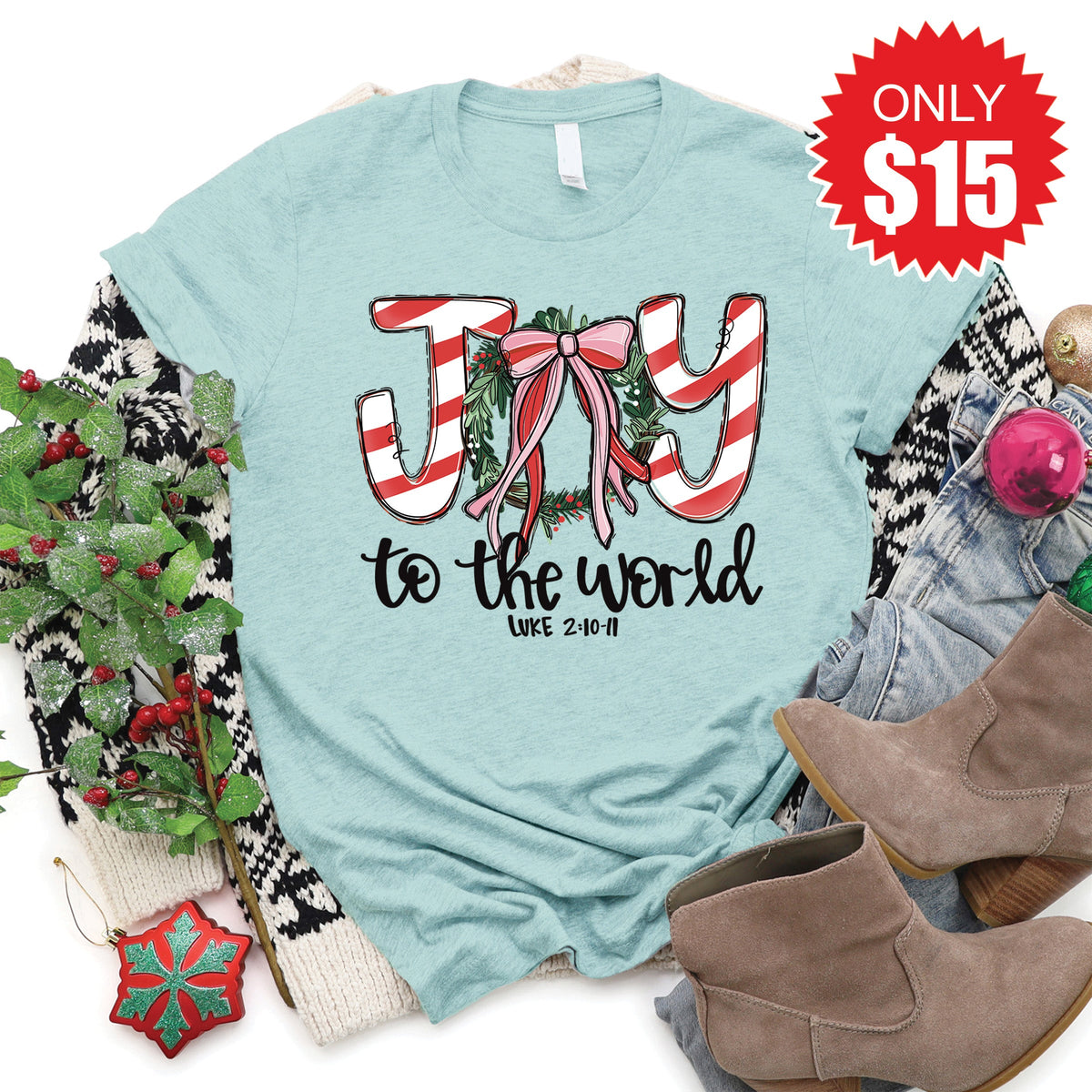 Joy To The World Tee - Heather Dusty Blue - 15 product image 1