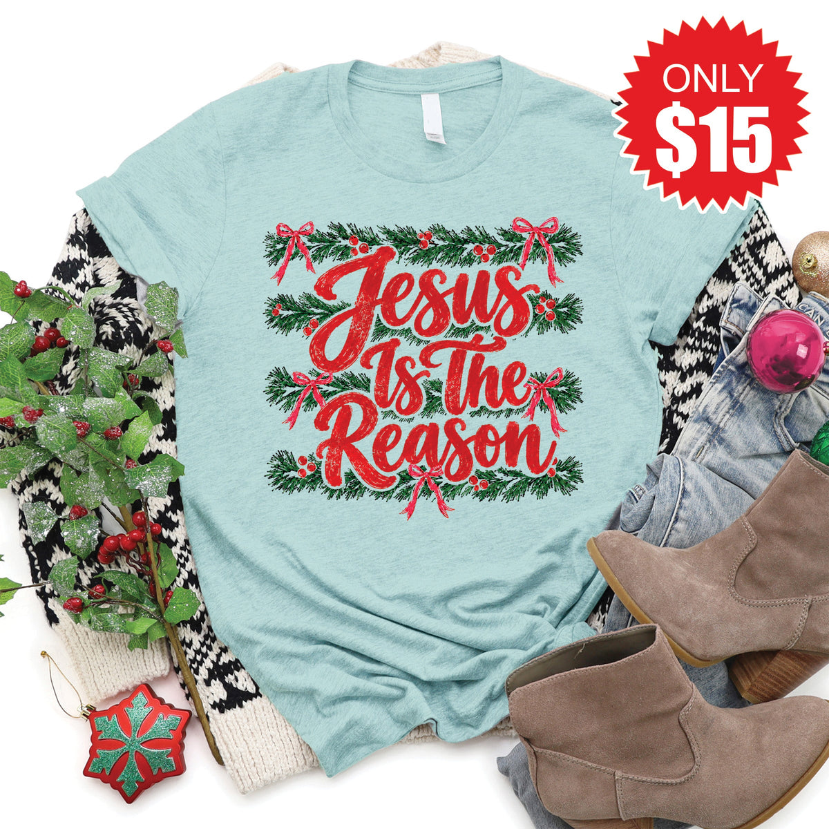 Jesus Is The Reason Tee - Heather Dusty Blue - 15 product image 1