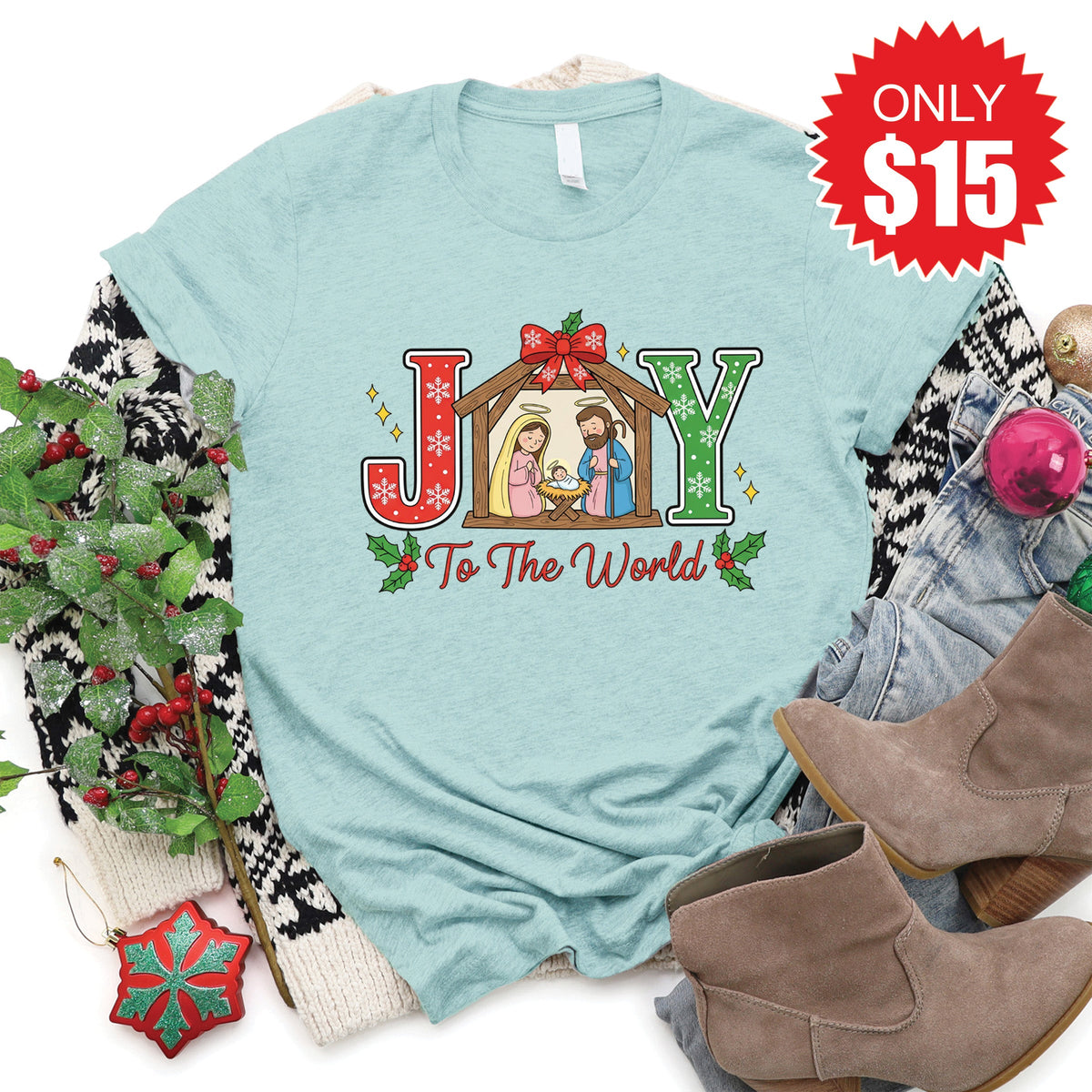 Joy To The World Tee - Heather Dusty Blue - 15 product image 1