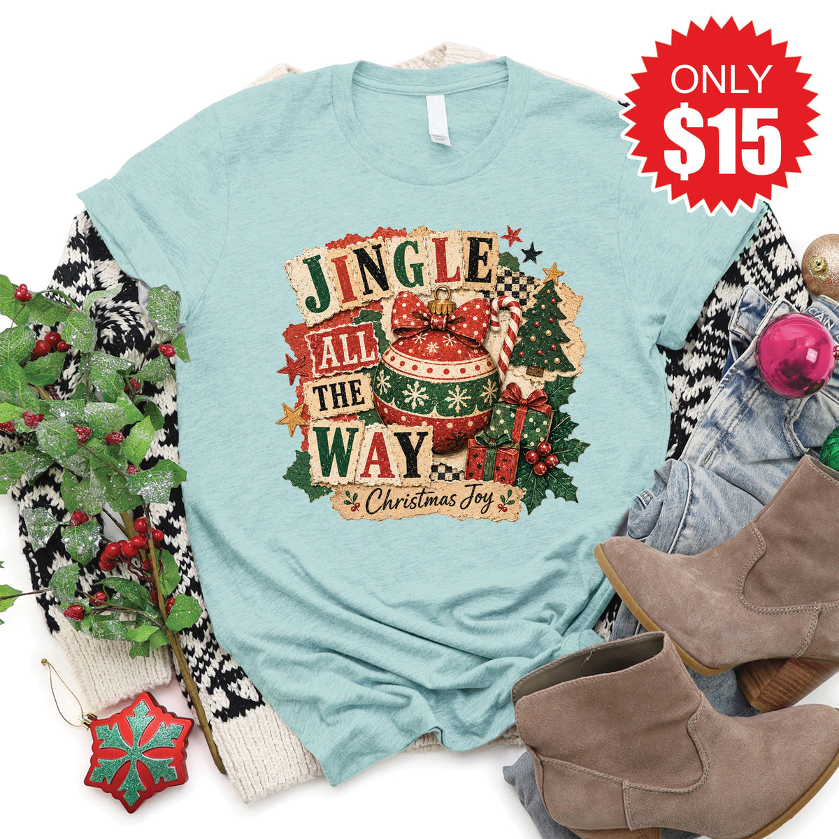 Jingle All The Way Tee - Heather Dusty Blue - 15 product image 1