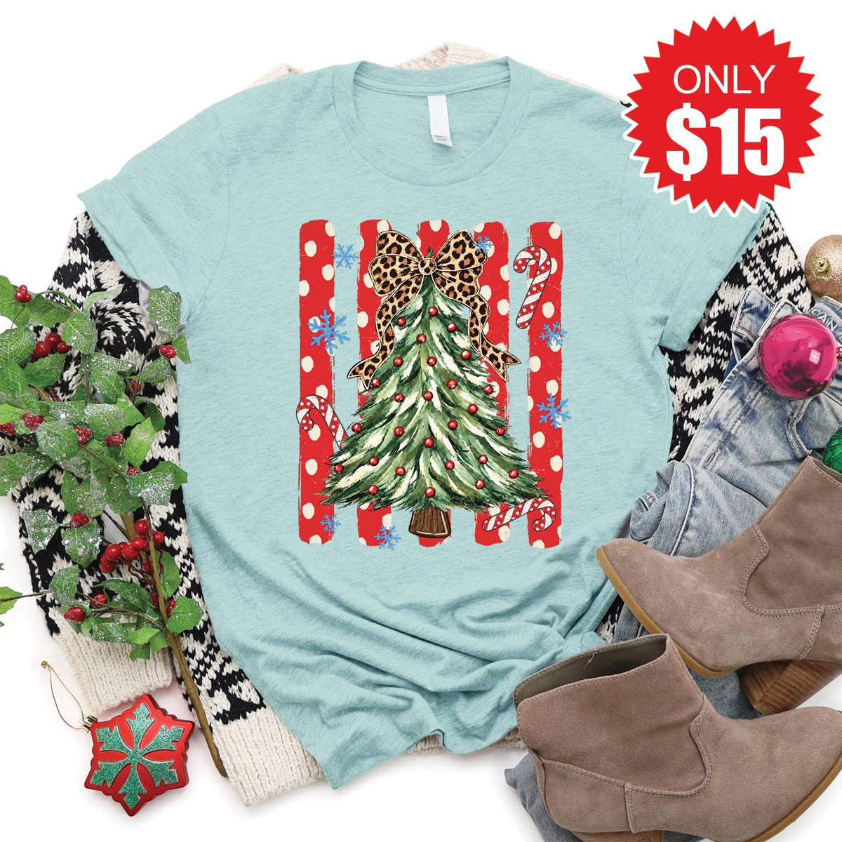 Christmas Tree Tee - Heather Dusty Blue - 15 product image 1