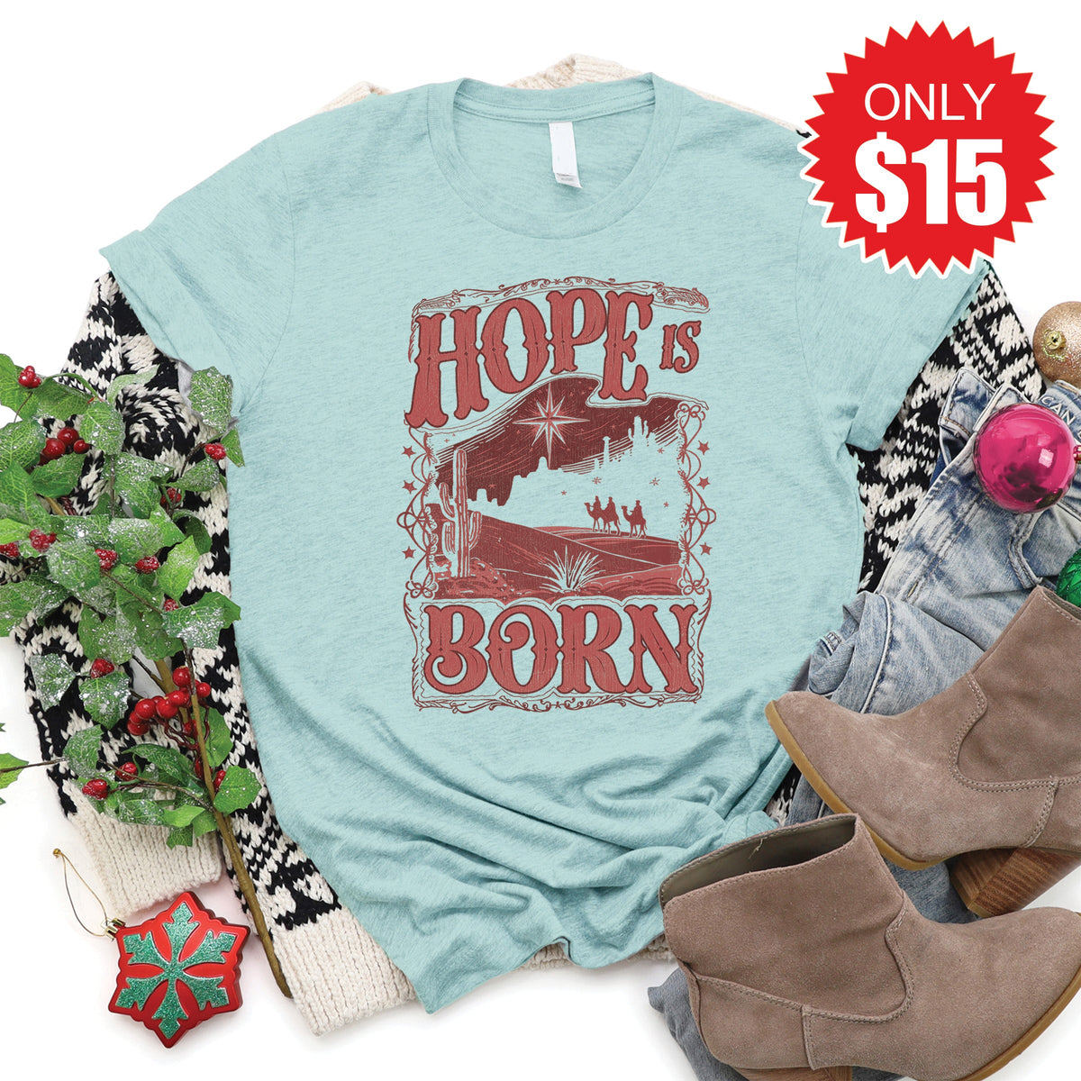 Hope Is Born Tee - Heather Dusty Blue - 15 product image 1