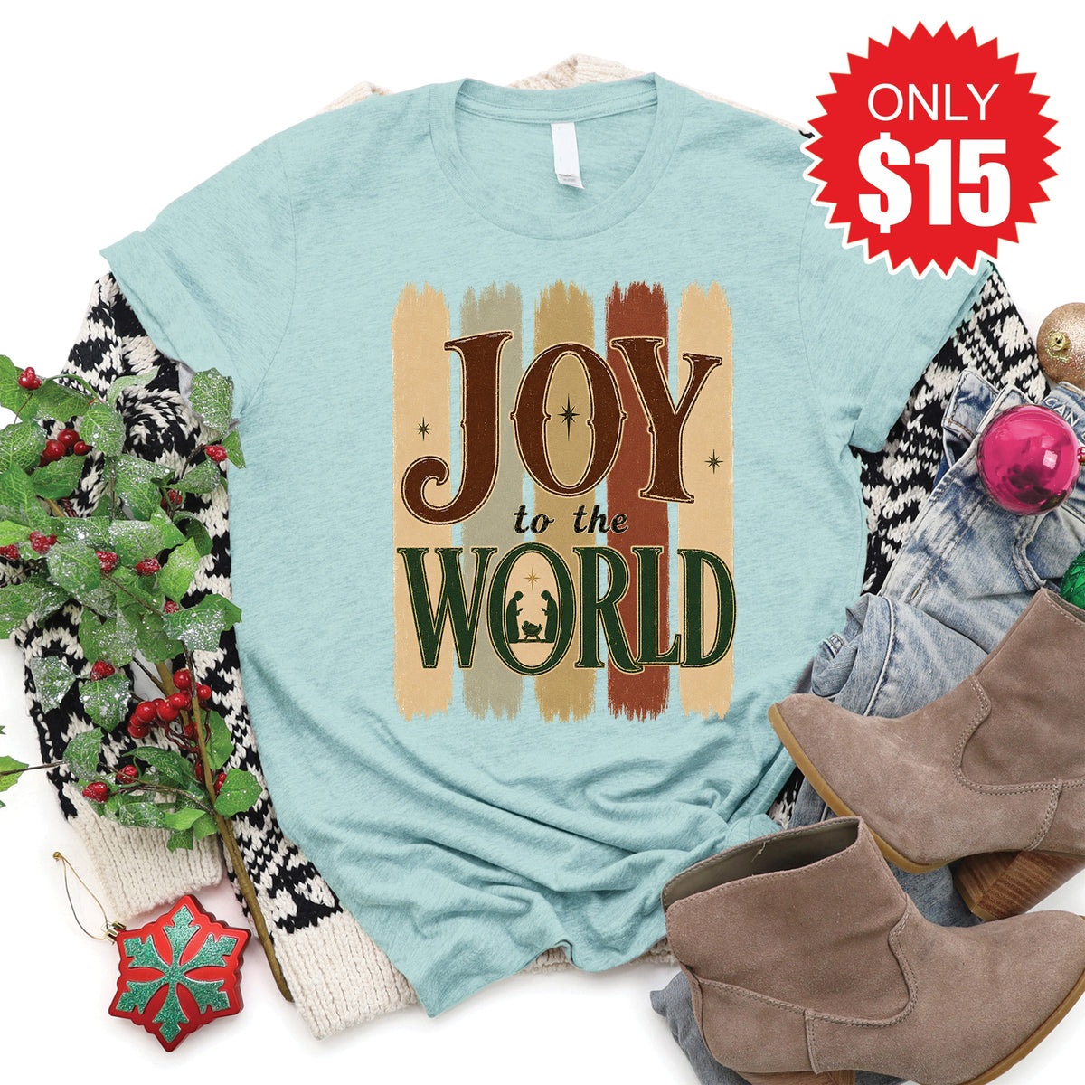 Joy To The World Tee - Heather Dusty Blue - 15 product image 1