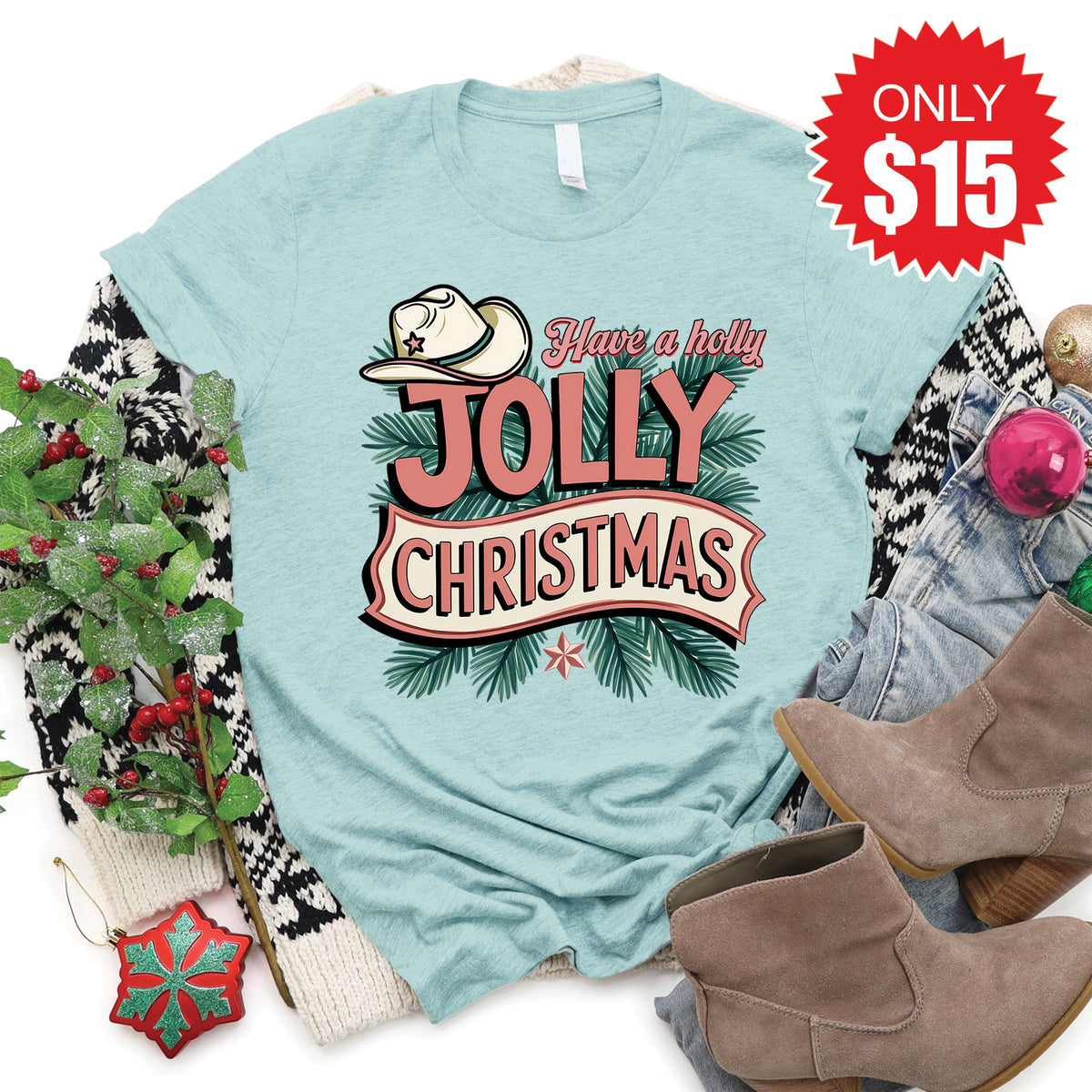 Jolly Christmas Tee - Heather Dusty Blue - 15 product image 1