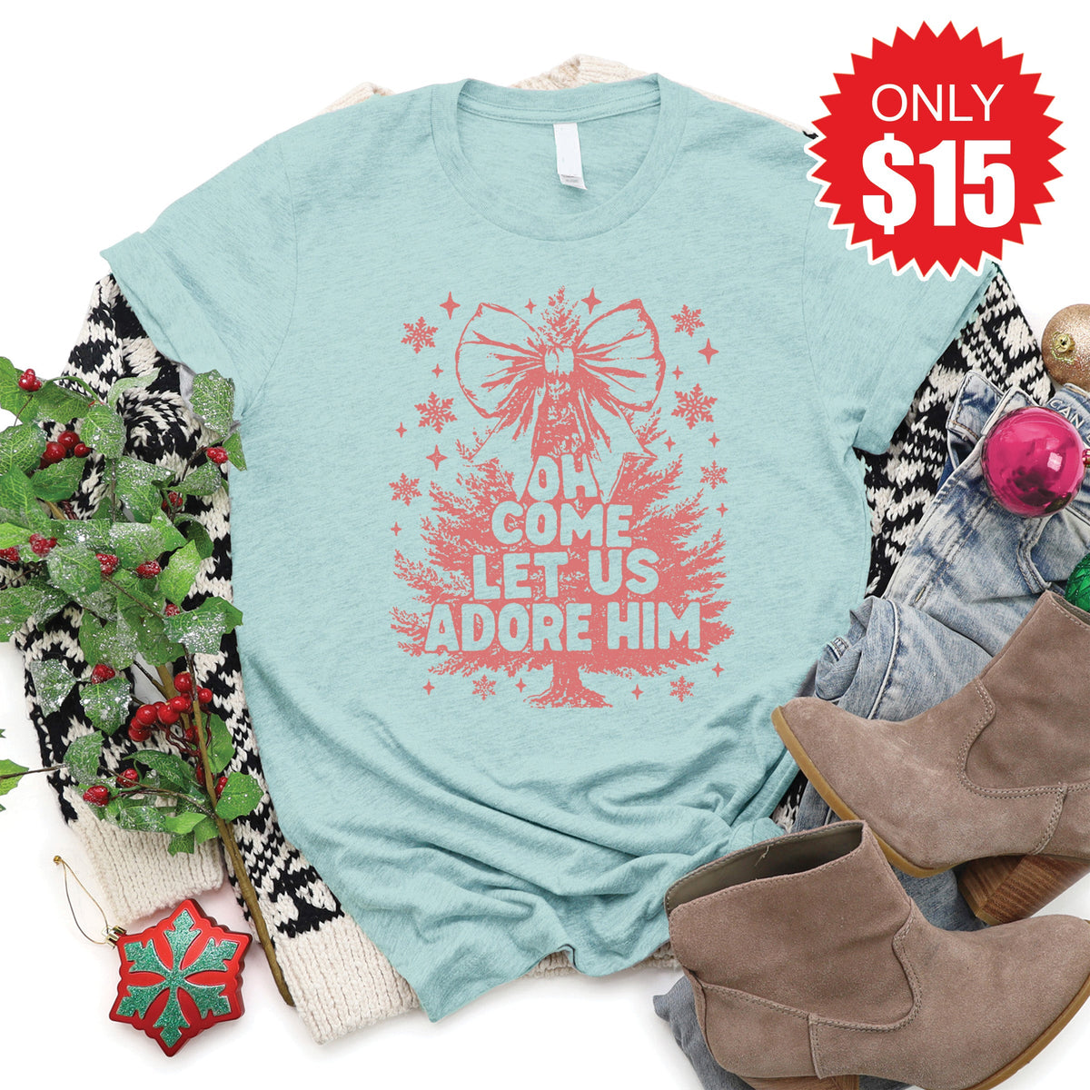 Let Us Adore Him Tee - Heather Dusty Blue - 15 product image 1