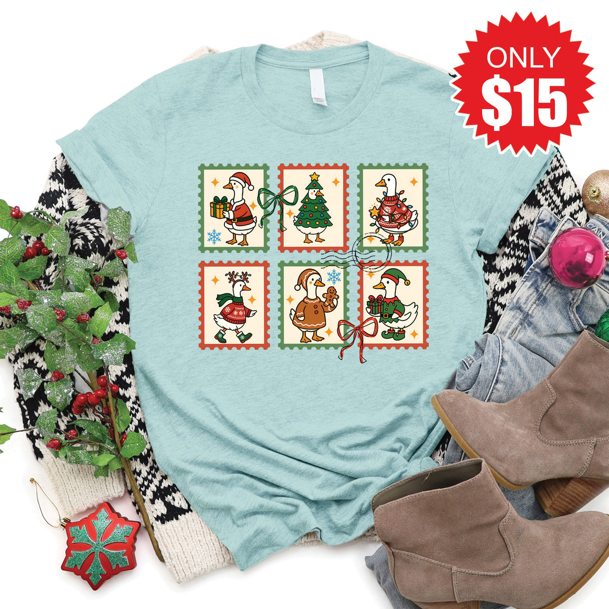 Geese Stamps Tee - Heather Dusty Blue - 15 product image 1