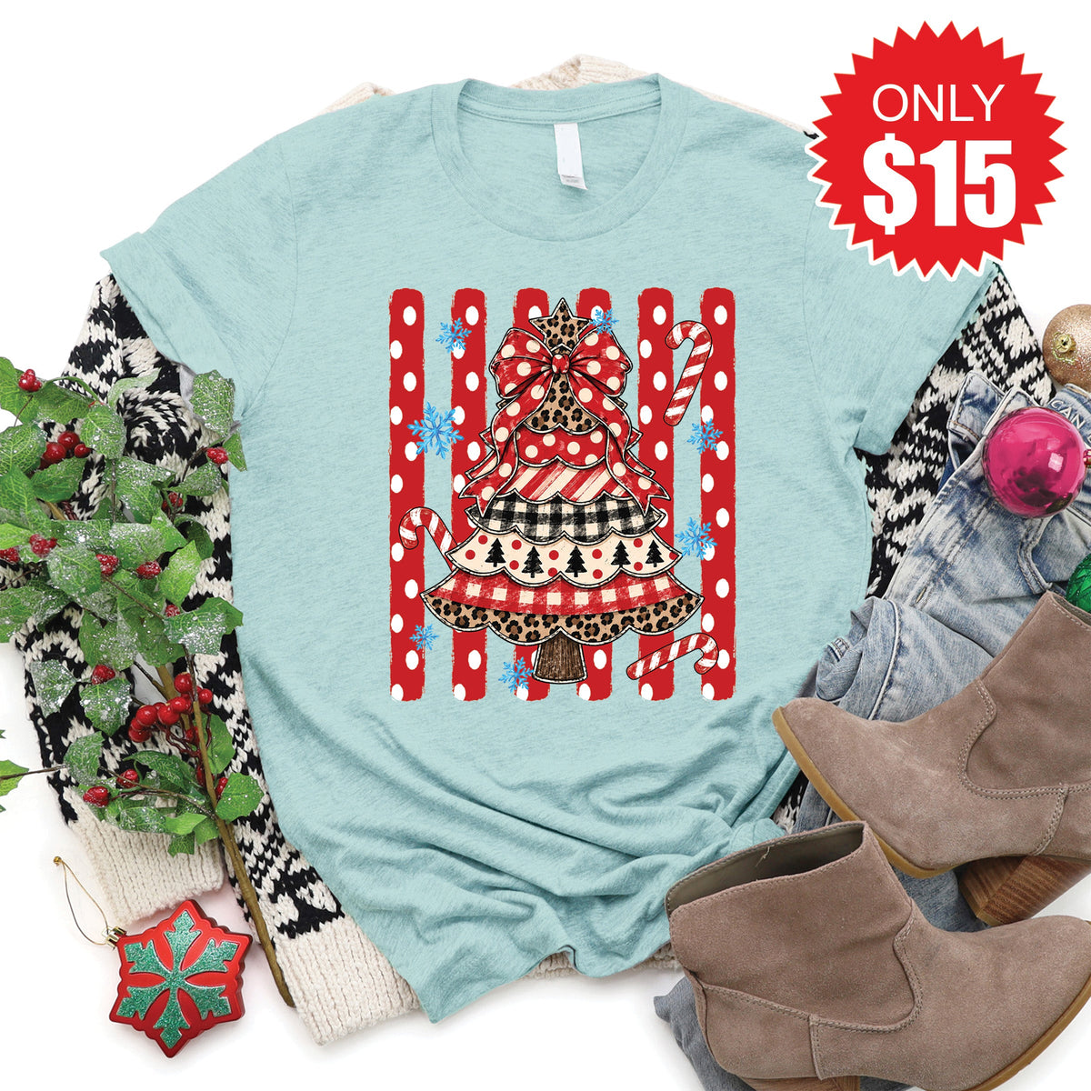 Christmas Tree Tee - Heather Dusty Blue - 15 product image 1