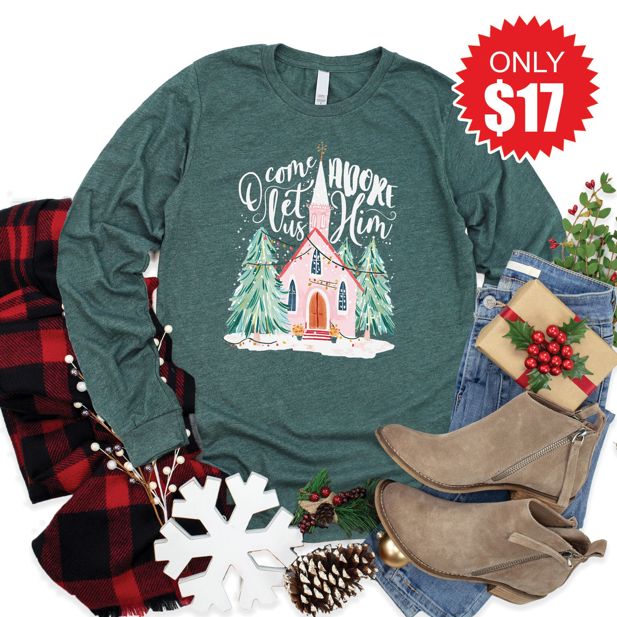 O Come Church Long Sleeve - Heather Forest - 17 product image 1