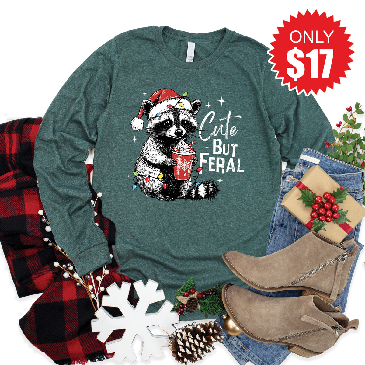 Cute But Feral Long Sleeve - Heather Forest - 17 product image 1