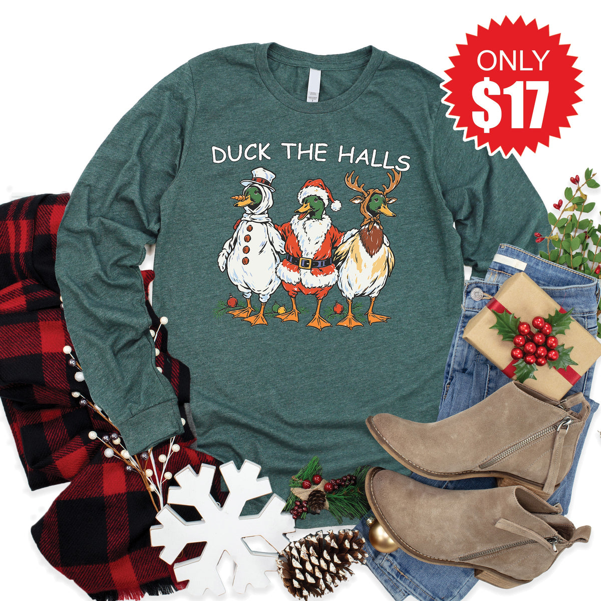 Duck The Halls Long Sleeve - Heather Forest - 17 product image 1