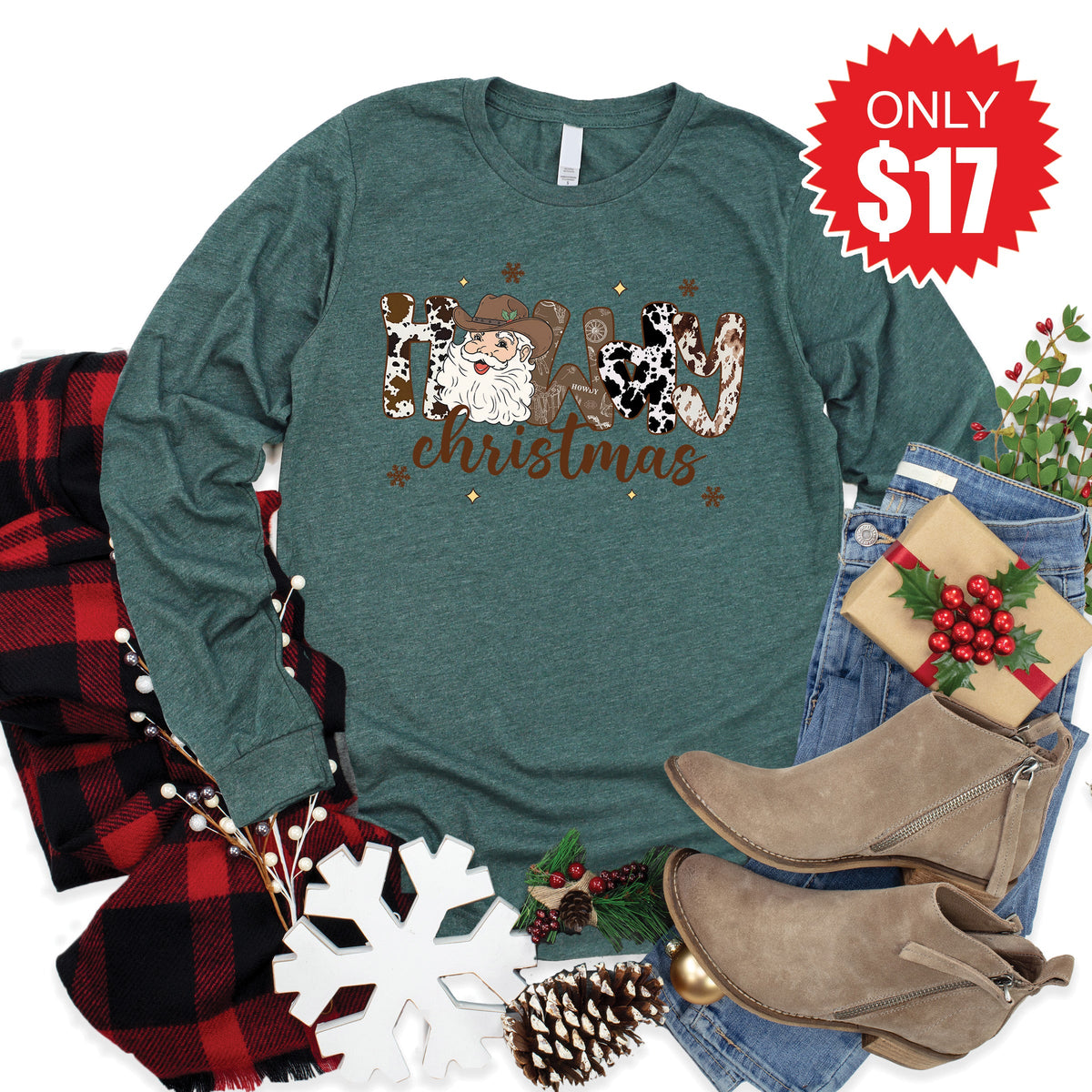 Howdy Christmas Long Sleeve - Heather Forest - 17 product image 1