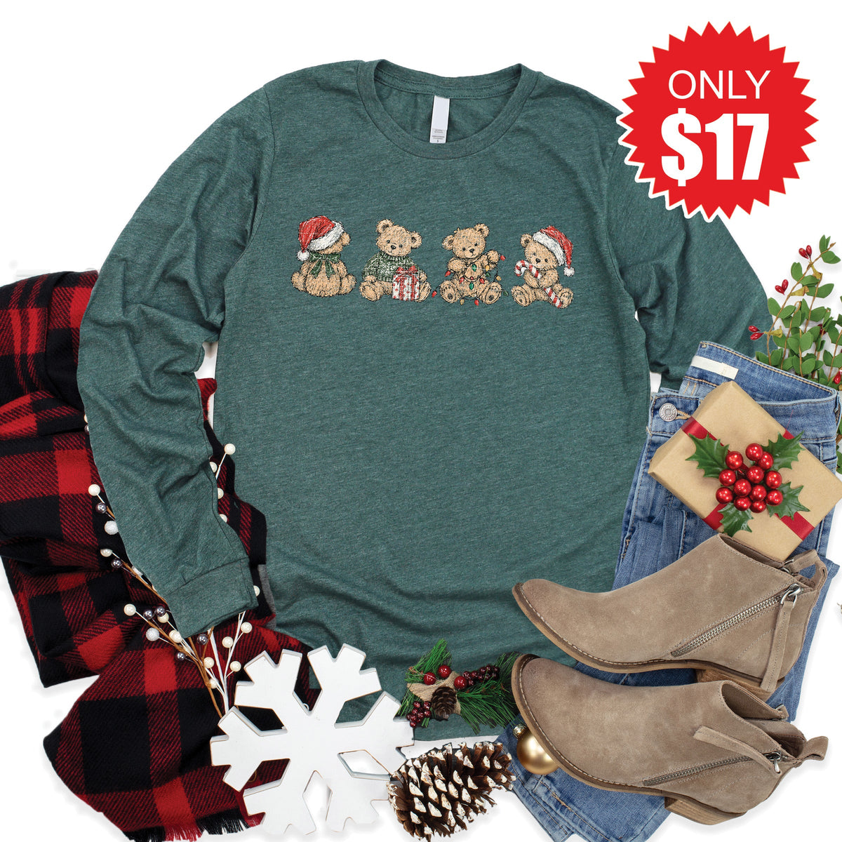 Christmas Bears Long Sleeve - Heather Forest - 17 product image 1
