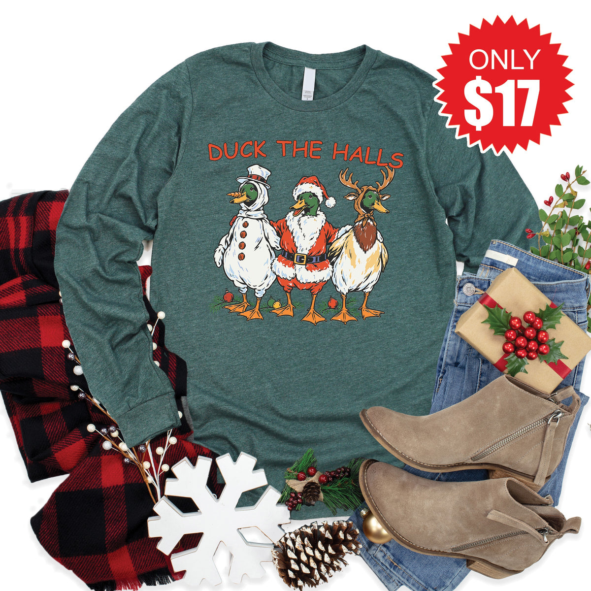 Duck The Halls Long Sleeve - Heather Forest - 17 product image 1
