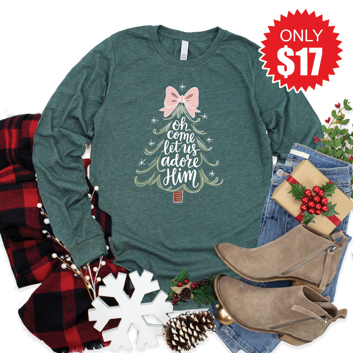 Let Us Adore Him Long Sleeve - Heather Forest - 17 product image 1