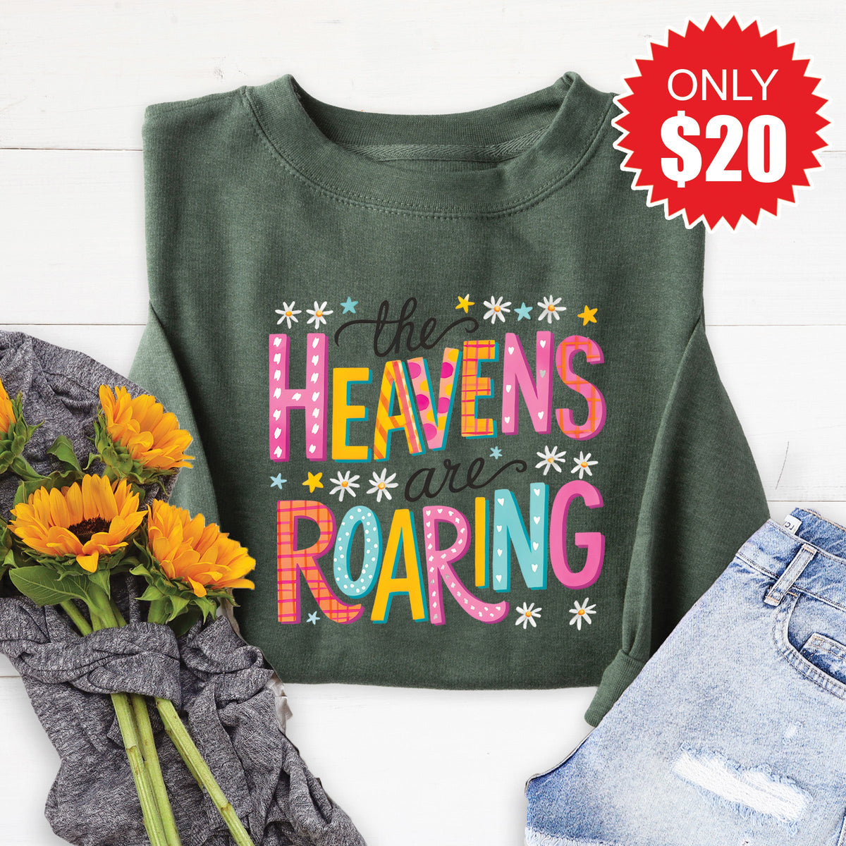 The Heavens Are Roaring Sweatshirt - Heather Forest - 20 product image 1
