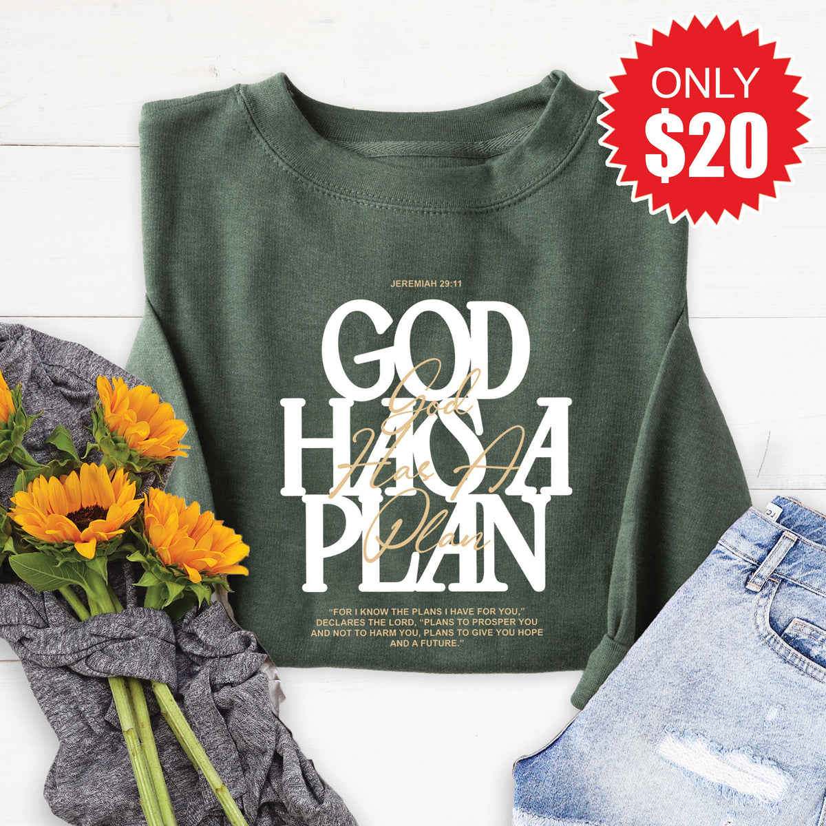 God Has A Plan Sweatshirt - Heather Forest - 20 product image 1
