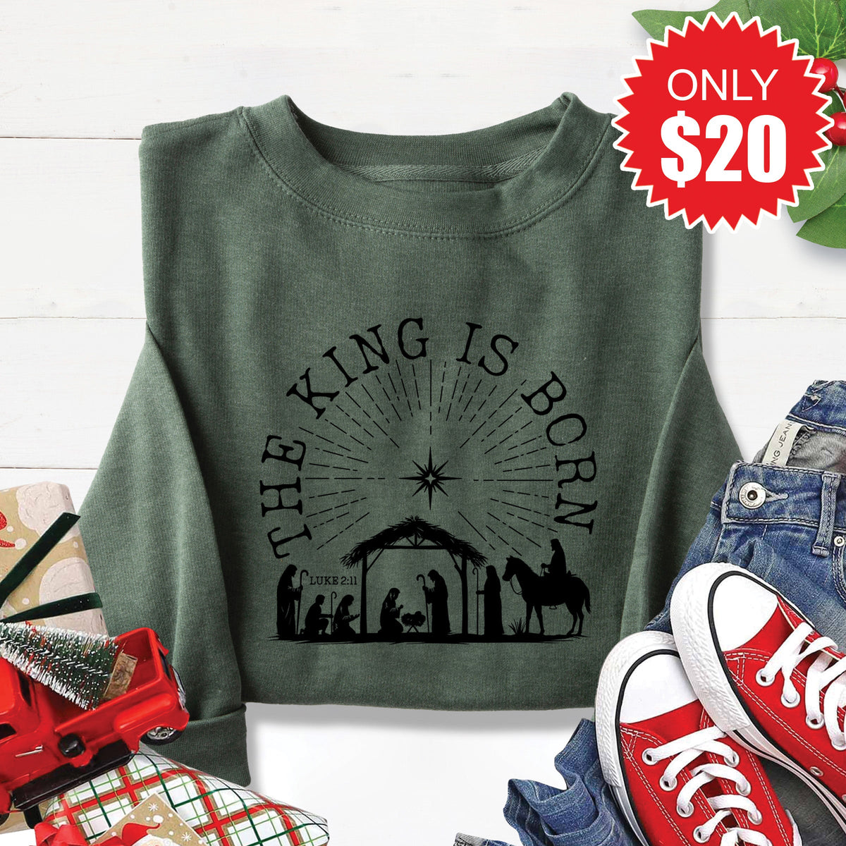 The King Is Born Sweatshirt - Heather Forest - 20 product image 1
