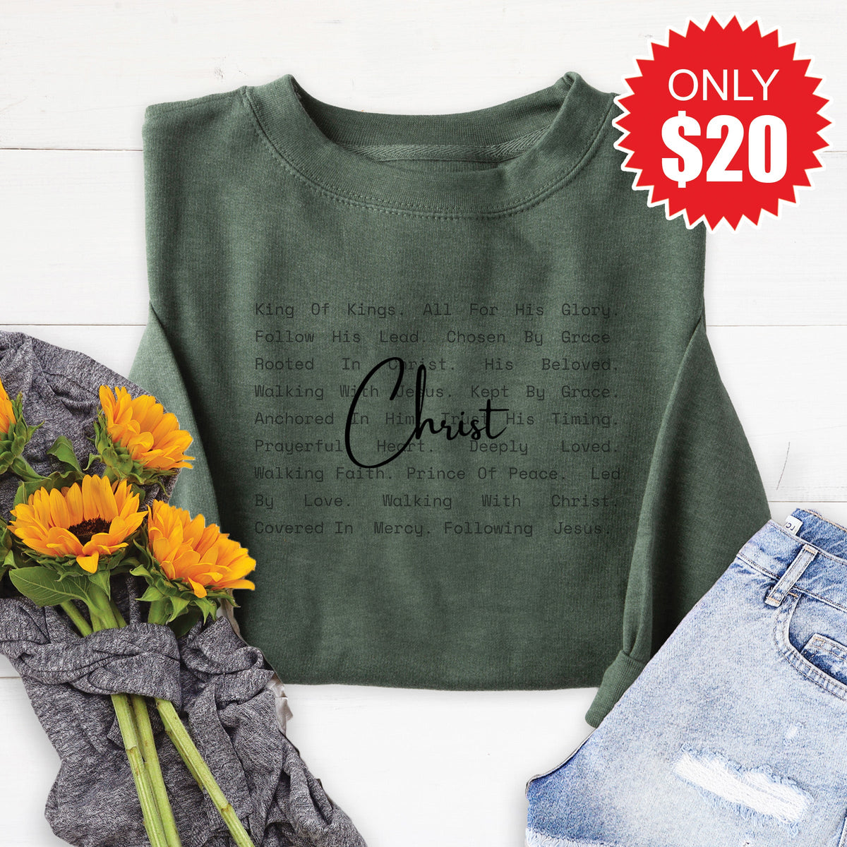 Christ Sweatshirt - Heather Forest - 20 product image 1