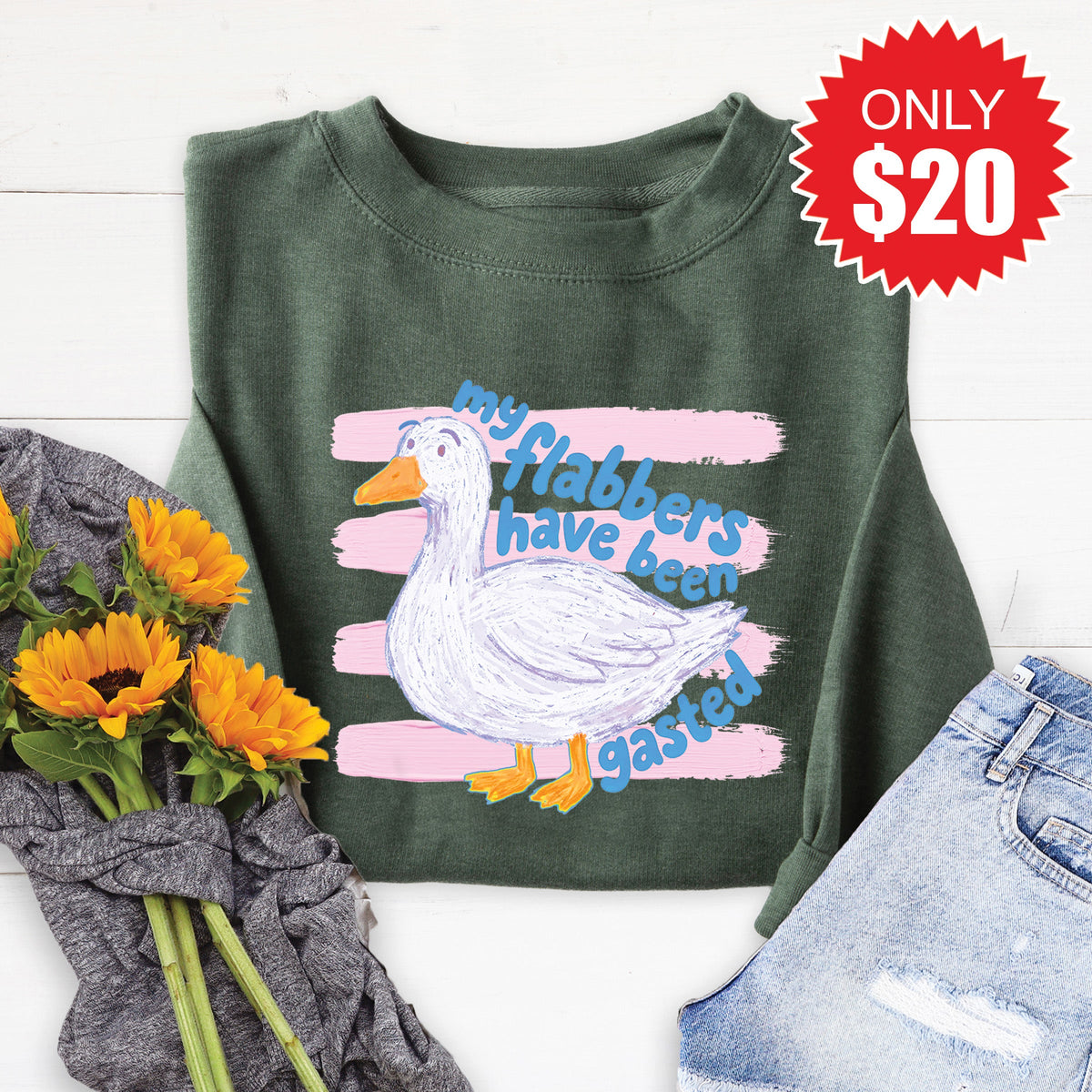 Flabbers Have Been Gasted Sweatshirt - Heather Forest - 20 product image 1