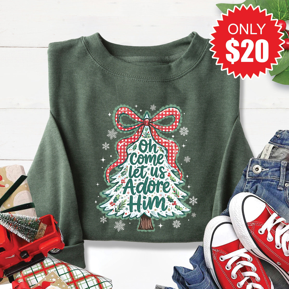 Let Us Adore Him Sweatshirt - Heather Forest - 20 product image 1