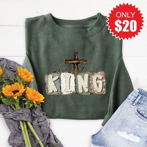 Christ Is King Sweatshirt - Heather Forest - 20 product image 1
