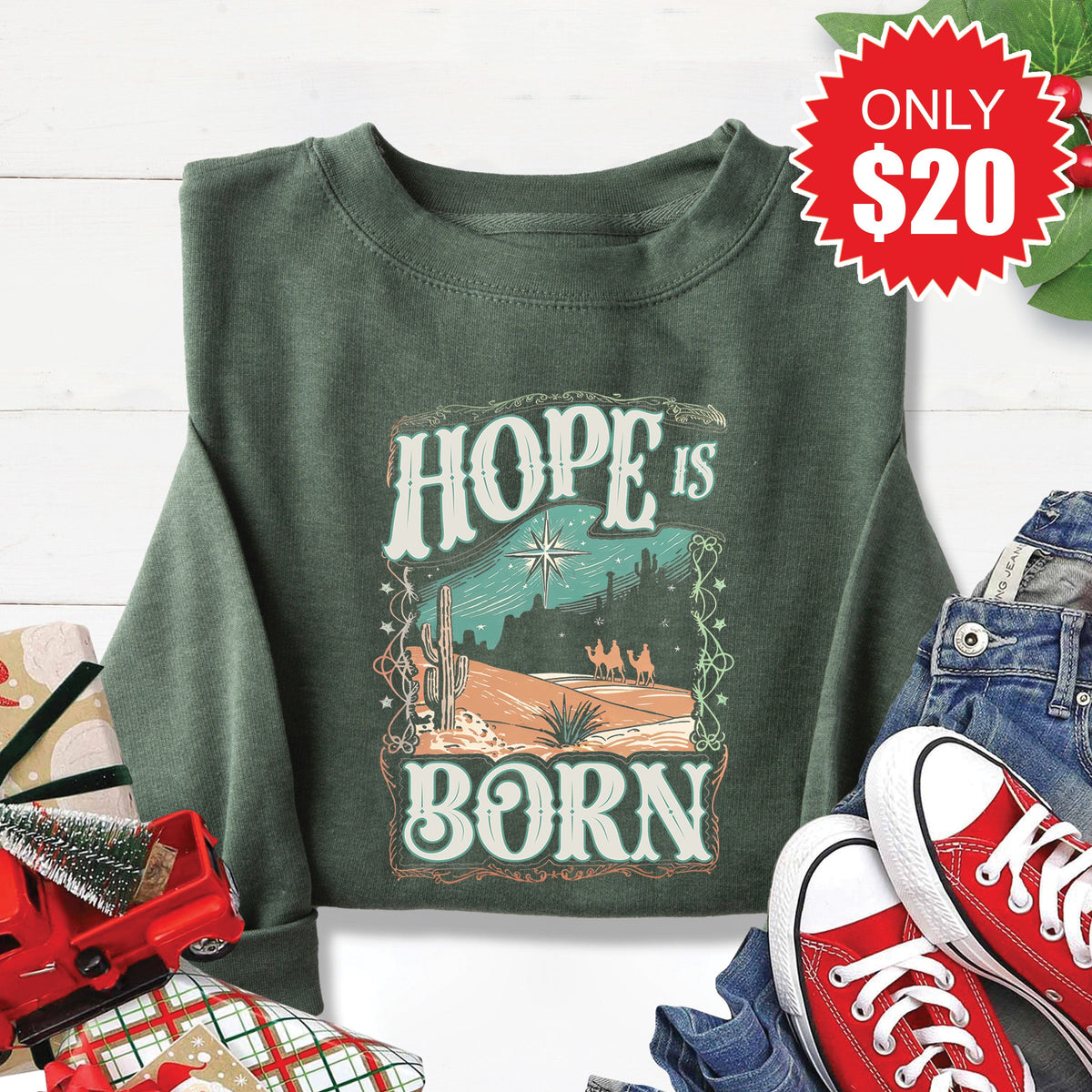 Hope Is Born Sweatshirt - Heather Forest - 20 product image 1