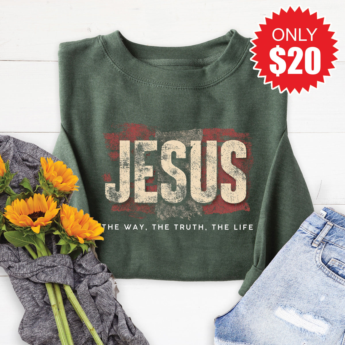 Jesus Sweatshirt - Heather Forest - 20 product image 1