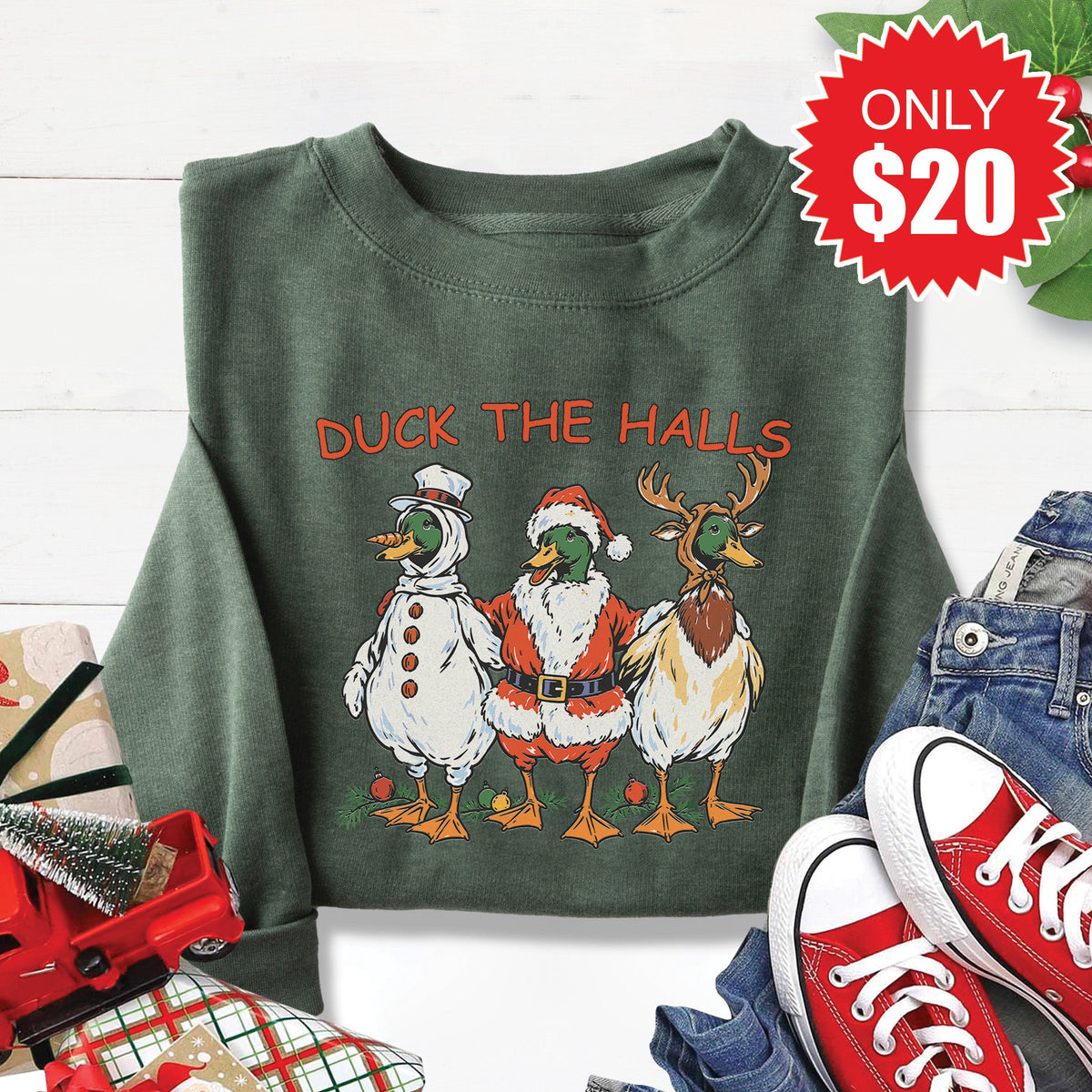 Duck The Halls Sweatshirt - Heather Forest - 20 product image 1