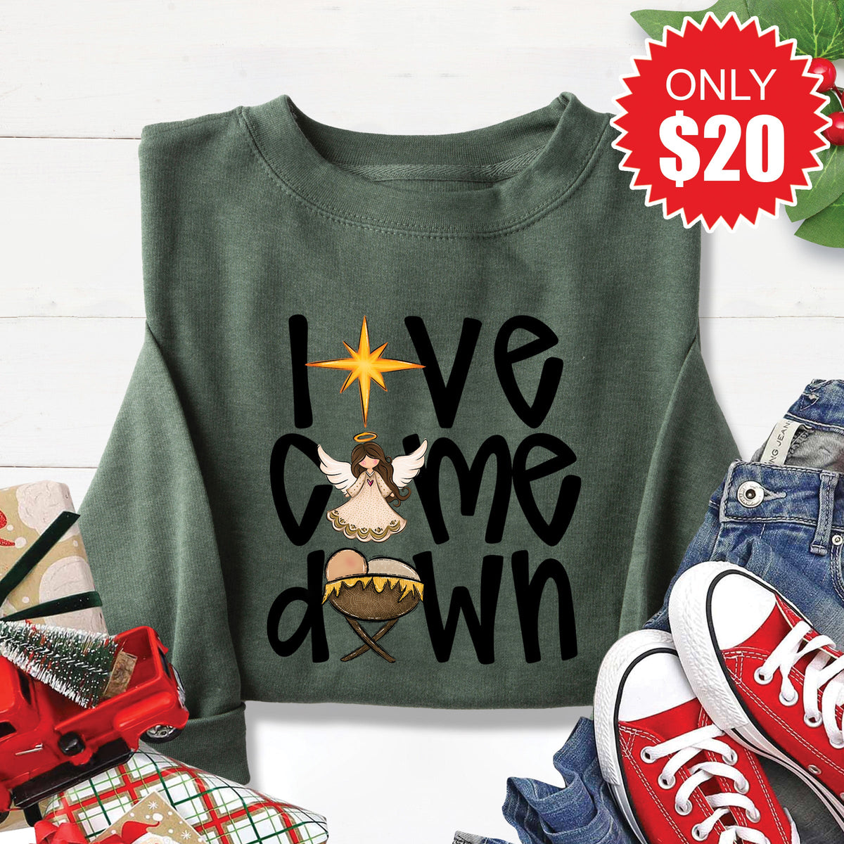 Love Came Down Sweatshirt - Heather Forest - 20 product image 1