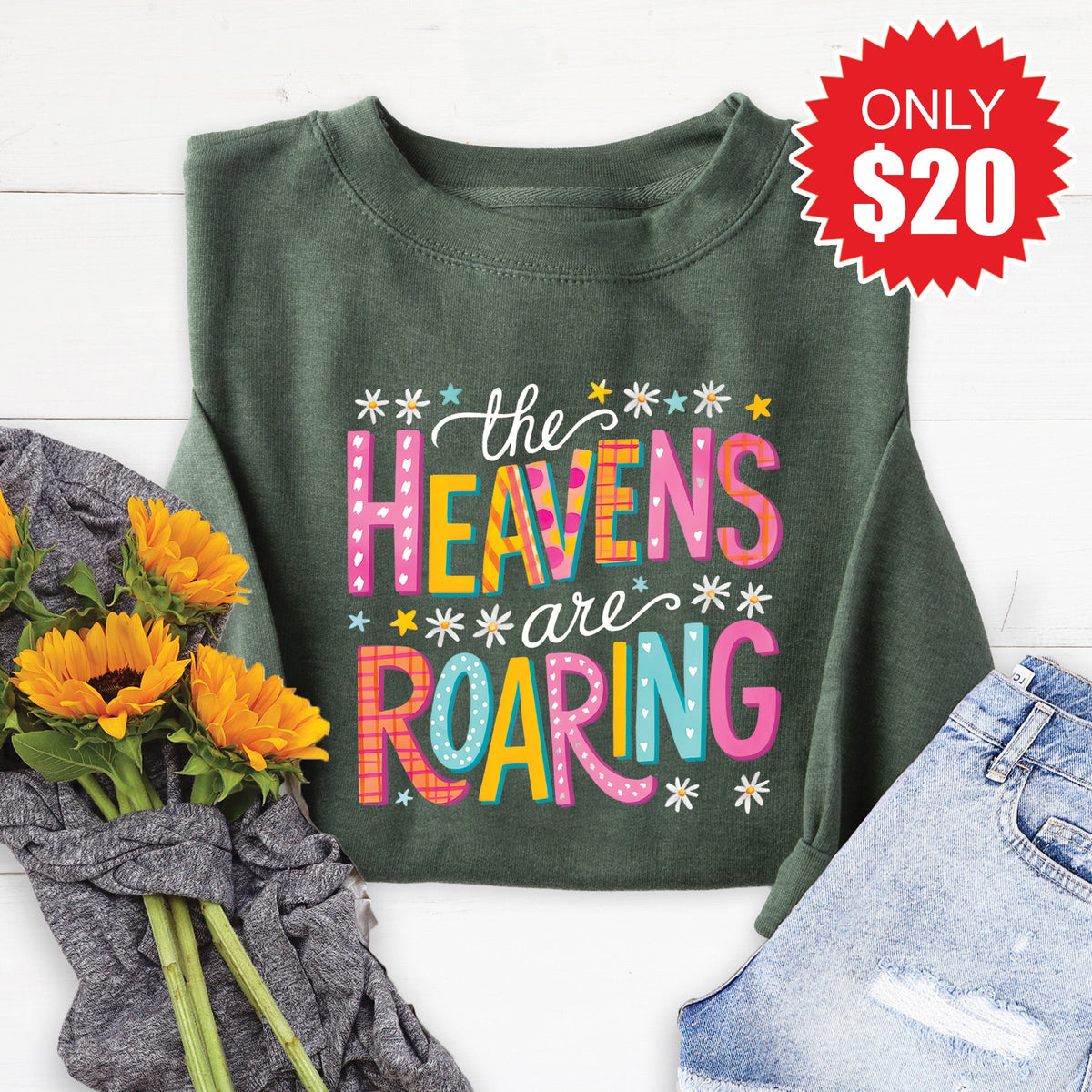 The Heavens Are Roaring Sweatshirt - Heather Forest - 20 product image 1