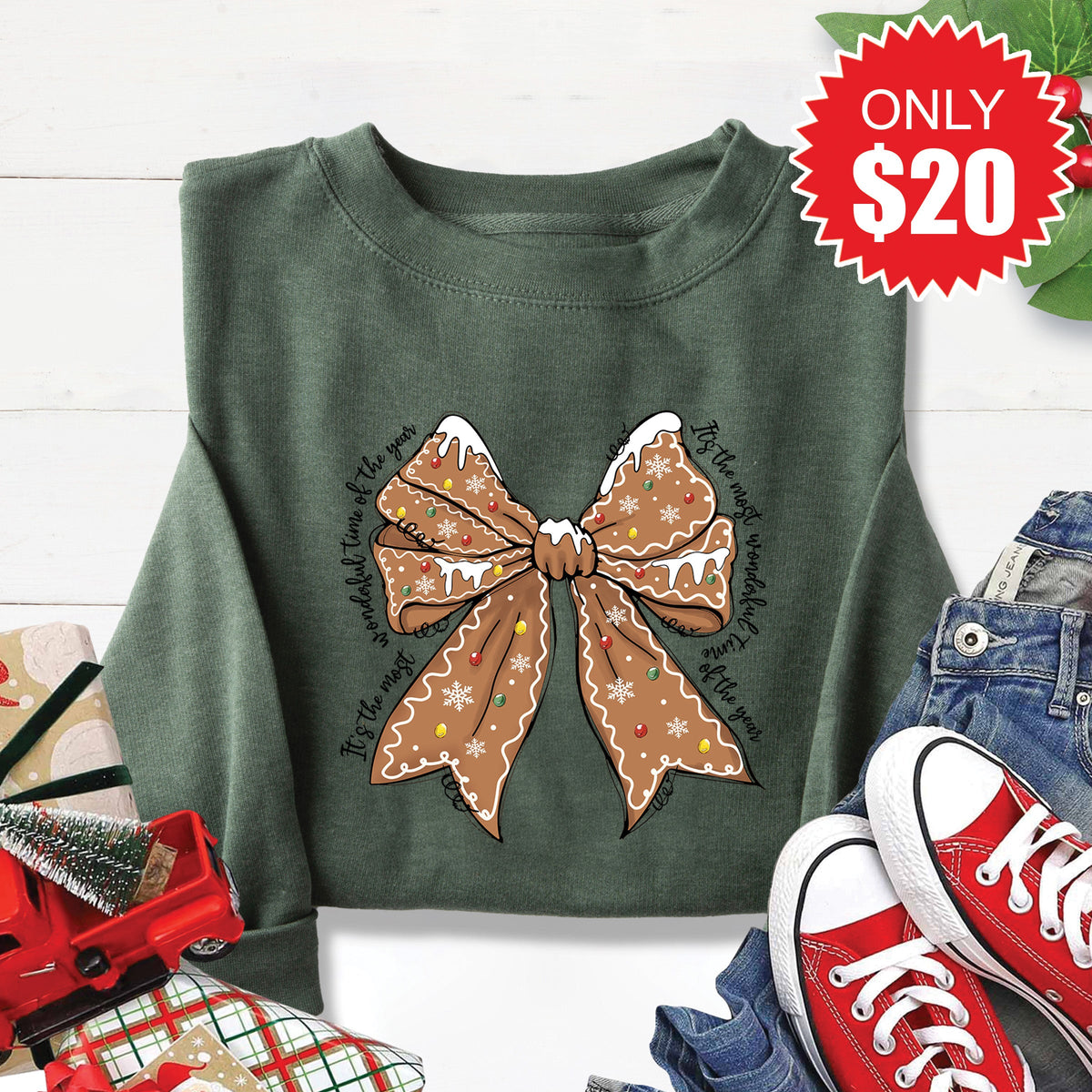 Gingerbread Bow Sweatshirt - Heather Forest - 20 product image 1