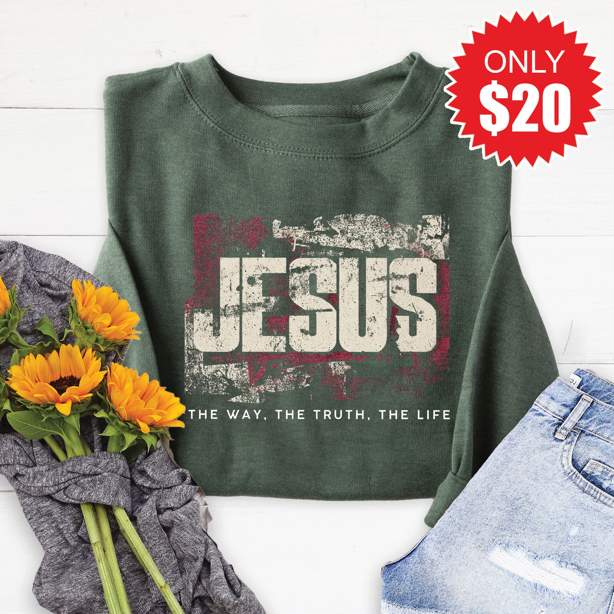 Jesus Sweatshirt - Heather Forest - 20 product image 1