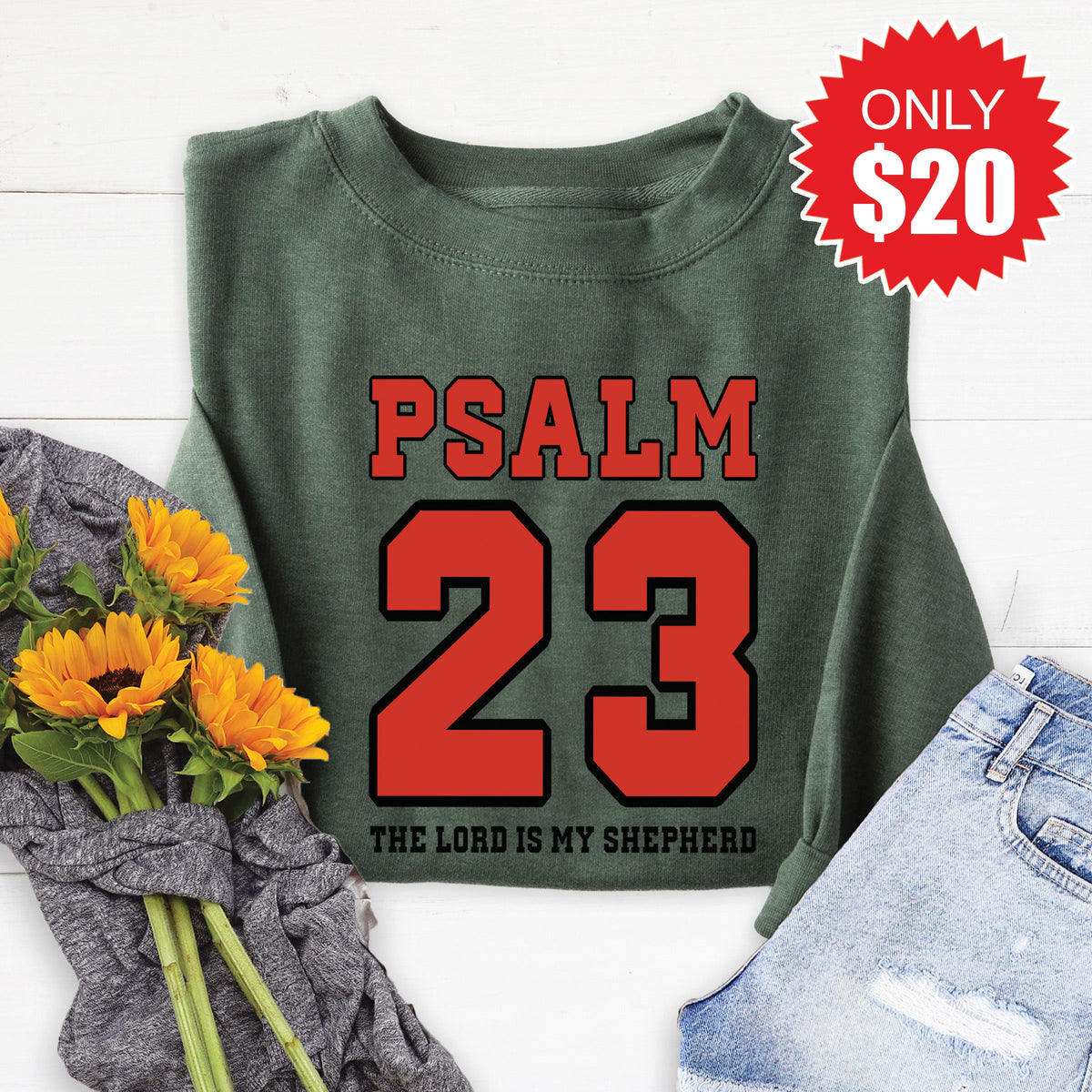 Psalm 23 Sweatshirt - Heather Forest - 20 product image 1