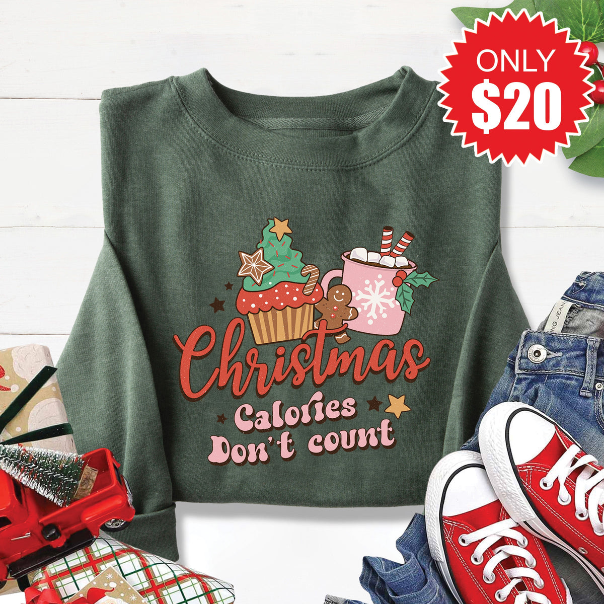 Christmas Calories Sweatshirt - Heather Forest - 20 product image 1