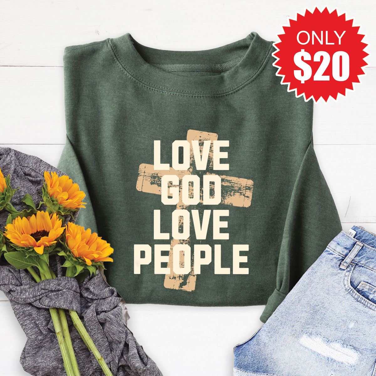 Love God Sweatshirt - Heather Forest - 20 product image 1
