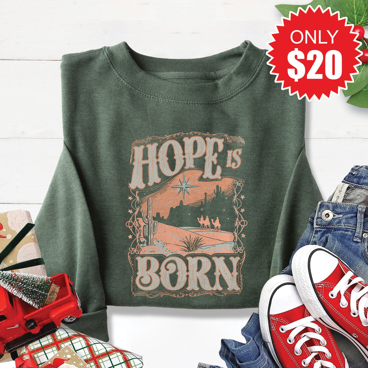 Hope Is Born Sweatshirt - Heather Forest - 20 product image 1