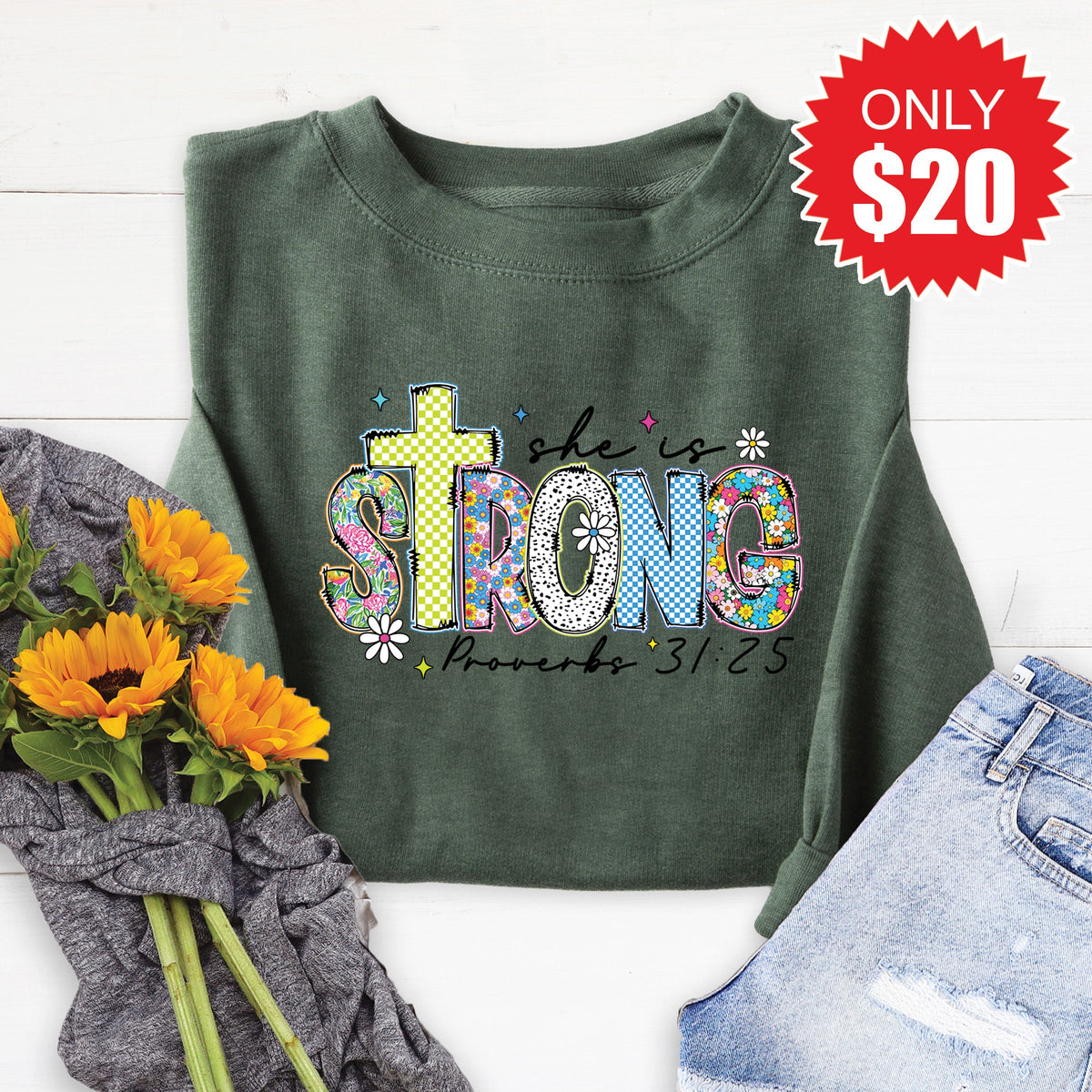 She Is Strong Sweatshirt - Heather Forest - 20 product image 1